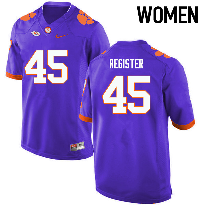 Women Clemson Tigers #45 Chris Register College Football Jerseys-Purple